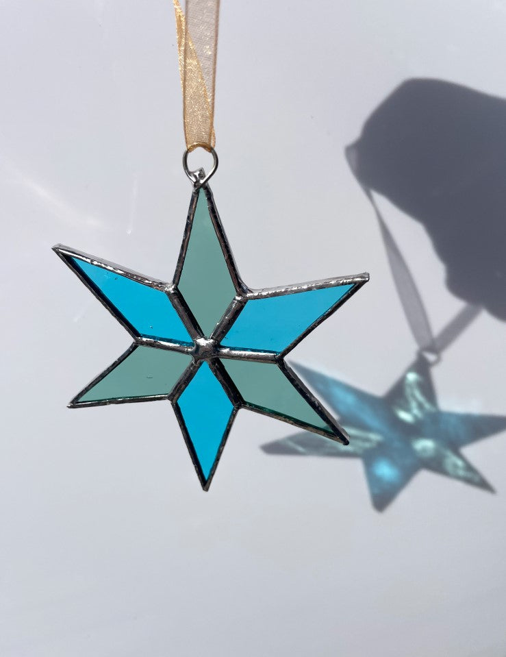 christmas ornament, suncatcher, holiday gifts, stained glass art, Star ornament,