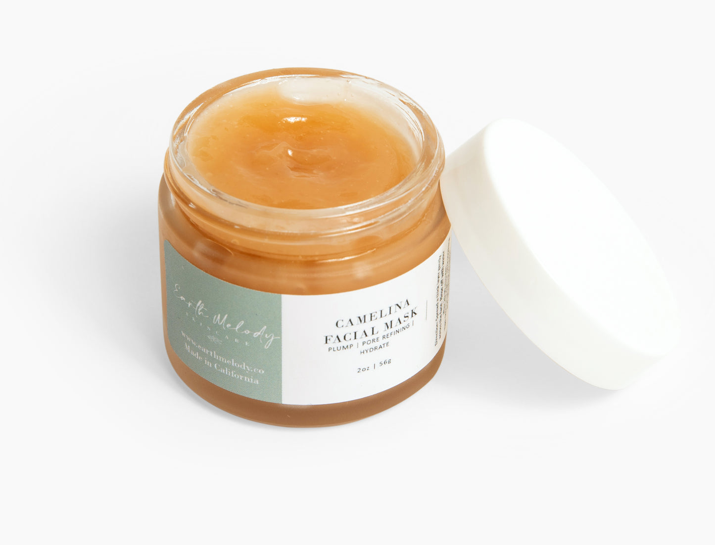 Spa quality refreshing gel mask_Camelina oil, vitamin E, Green tea extract, bilberry, watermelon, bamboo extract for soothing, plumping glowing skin. Fragrance free.